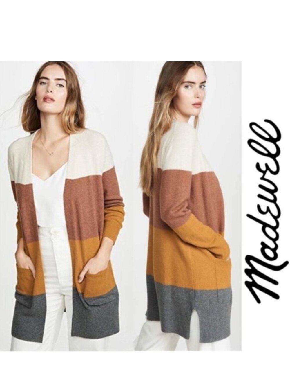 Madewell | Kent Colorblock Long Cardigan In Heather Linen | Size Small